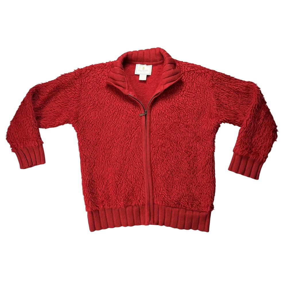 Vintage Y2K Express Tricot Sweater Womens Small Red Wool Full Zip Mock Neck 90s